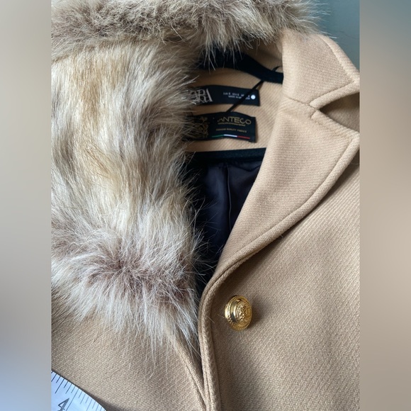Zara Camel Coat with Faux Fur Collar - Picture 8 of 10